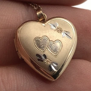 Vintage 14k Gold Filled Heart Locket Pendant Chain Necklace - Picture 1 of 4