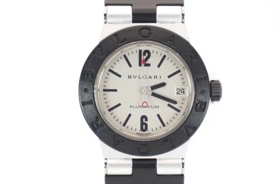 BVLGARI Aluminio AL32TA Cuarzo Fecha Esfera Blanca Negro Goma Reloj Hombre 32mm - Imagen 1 de 4