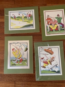 Vintage Menge 4 lustige Comic Golfer 11”X 14” Drucke montiert auf 14”X 18” - Bild 1 von 11