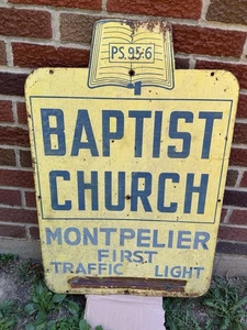 Vintage Montpelier Baptist Church 30” X 20" Steel Road Sign - Picture 1 of 6