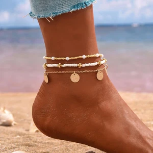 Bracelet Ankle Chain Women's Boho Multilayer Gold Boho Bead Adjustable Anklet.  - Bild 1 von 6