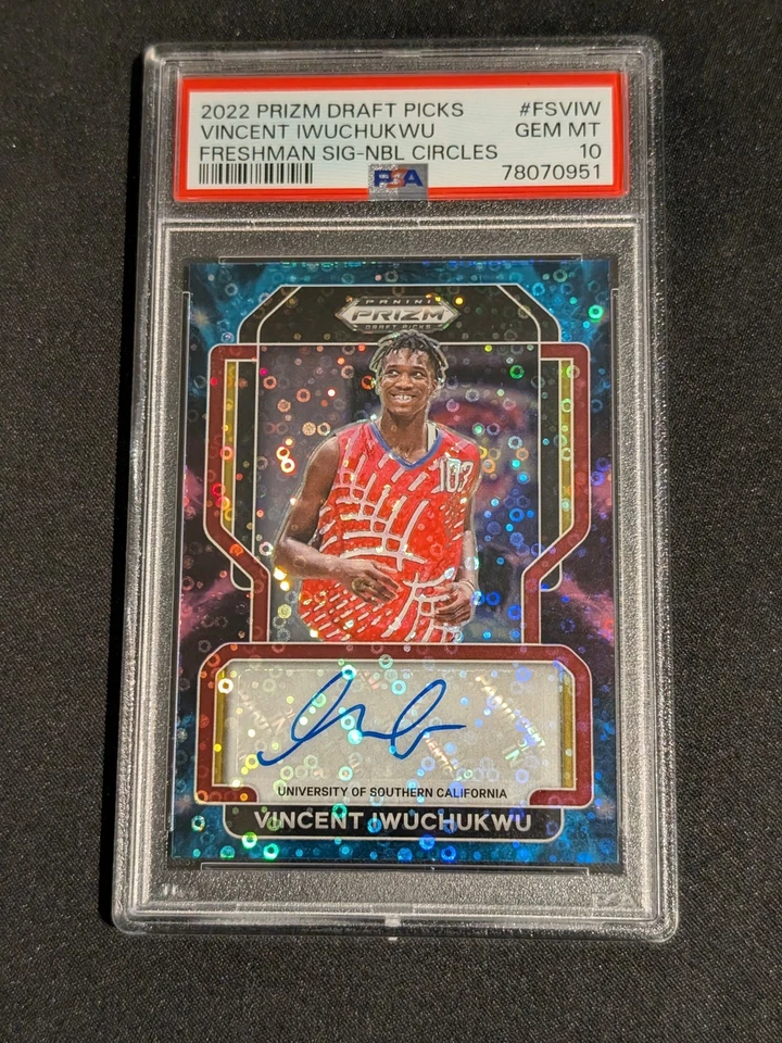 2022 VINCENT IWUCHUKWU PRIZM DRAFT PICKS ROOKIE AUTO Nebula Circles /5 PSA 10 - Image 1 of 2