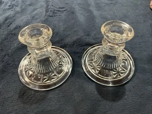 LE Smith Stars Candlestick Candle Holder Pair Ice MCM Set Vintage - Picture 1 of 11
