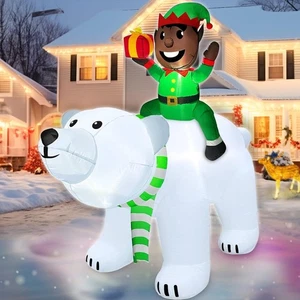 Decoraciones inflables de Navidad al aire libre - Oso polar de 6 pies de altura con Santa negro - Imagen 1 de 6