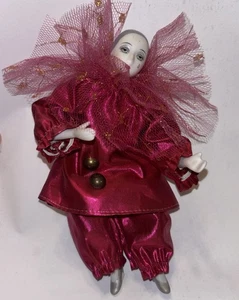 Vintage Show-Stoppers Porcelain Jester Clown Doll Hand Painted Fuchsia 7” - Picture 1 of 4