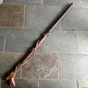 Antique Australian Folk Art Carving Walking Cane - boot end with entwined snakes - Picture 1 of 11