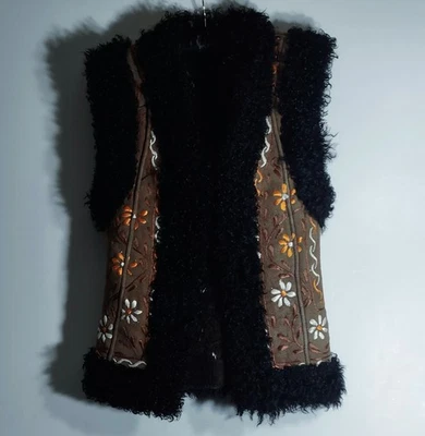 Chaleco De Colección Años 60 Penny Lane Phoebe Piel Mongola Boho Gamuza Floral Bordado Abrigo  Foto 1 de 3