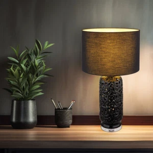 Tischleuchte Beistelllampe Nachttischlampe Keramik Textil schwarz Chrom H 71 cm - Bild 1 von 10