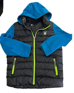 Boys Jacket Spyder Mt Elbert Synthetic Down Size Large Black Concept Blue Coat - Picture 1 of 5