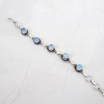 Opalite stone round shape handmade silver plated bracelet jewelry adjustable Foto 1 de 4