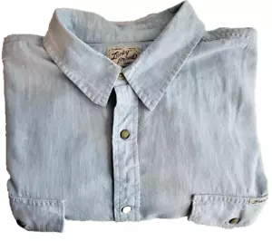 Lucky Brand Men's Shirt XL Short Sleeve Solid Blue Classic Fit Snap Cotton - Picture 1 of 8