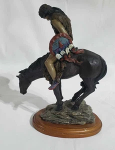 Native American resin man & horse figurine w/wood stand décor statue - Picture 1 of 14
