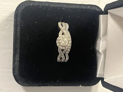 14K Solid White Gold Diamond Engagement Ring + Diamond Band Size 8.25 WOW - Image 1 of 4