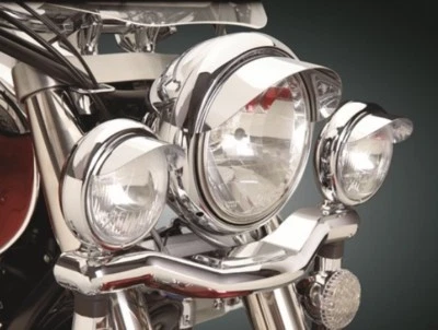 Faro moto cromado 7" liso "VISOR" y (par) 4-1/2" foco "VISORES" Foto 1 de 4