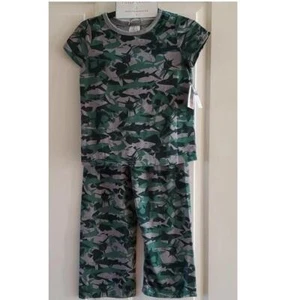 Boys FALLS CREEK 3 Pieces Camo Sharks Pajamas Size XS 4/5 Tee Shorts Pants NWT - Picture 1 of 1