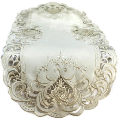 Doily Boutique Table Runner, Doily, Mantel Scarf with Ivory Lace and Fabric - Image 1 of 4