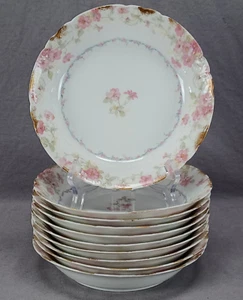 Set of 10 GDA Limoges Pink Wild Roses & Blue Ribbon & Gold Salad Bowls - Picture 1 of 12