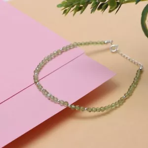 A++ Natural Green Peridot Faceted Round 2-3MM Beaded Bracelet 6-8" For Men Woman - Picture 1 of 12