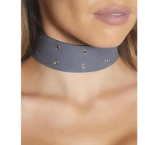 Lace Up Grommet Choker Adjustable Necklace Costume Clubwear Gray 996542 - Picture 1 of 3