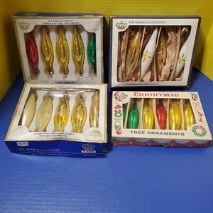 Vintage Christmas Tree Ornaments Gold Colored Sears Imperial Teardrop Glass - Picture 1 of 10