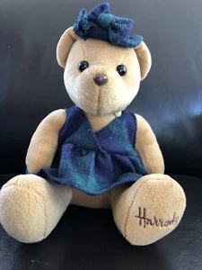 HARRODS KNIGHTSBRIDGE Girl TEDDY BEAR Plaid Dress STUFFED ANIMAL 7.5" PLUSH TOY - Picture 1 of 8