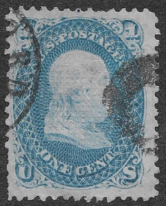 US Scott #92 gebraucht sehr guter Erhaltungszustand F-Grill Benjamin Franklin 1c blau SCV 425 $ - Bild 1 von 2