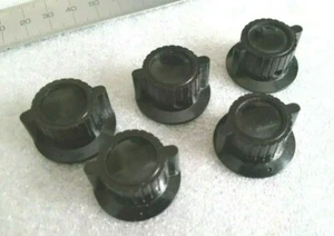 5 x Vintage BLACK Knobs skirted-lugs Radio Amplifier Tuner Brass Insert-NOS (B10 - Picture 1 of 4