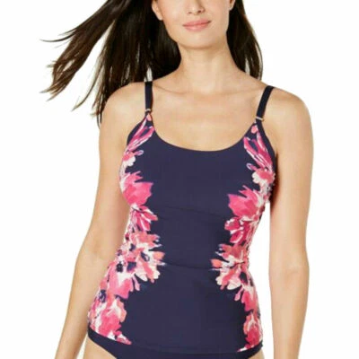 Camisetas tankini grandes para mujer Calvin Klein azul marino rosa floral Foto 1 de 3