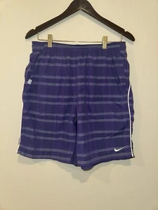 Nike Court Tennis Shorts Purple Plaid 9” Inseam Woven Nylon 480248 Mens M Medium - Picture 1 of 10