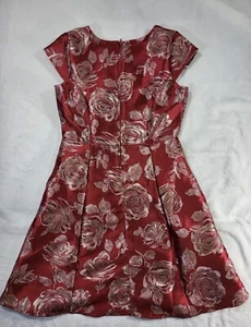 Women’s Dress Size 8 Wedding Holiday Party Fancy Red And Gold Floral Pattern - Picture 1 of 4