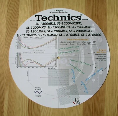 Technics SL-1200 Mk2-Mk5 & SL-1210 series Custom Designed Alignment Protractor