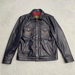 Master Supply Co Jacket Mens Large Blue Leather Trucker Convoy Coat EUC - Picture 1 of 12