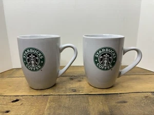 Two Starbucks 12.4 oz White Double Sided Mermaid Logo Ceramic Coffee Mugs, 2007 - Picture 1 of 7