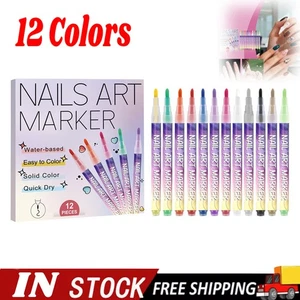 12 Farben Nail Art Stifte Set Nagellackstifte Nail Art Zeichnen Graffiti Marker HOT - Bild 1 von 17