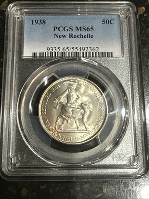 1938 New Rochelle NY BEAUTIFULLY TONED BU Half Dollar  Commemorative PCGS MS 65 - Image 1 of 4