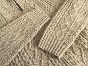 BROOKS BROTHERS Saxxon Wool Full Zip Cable knit Fisherman Cardigan Sweater M - Picture 1 of 14