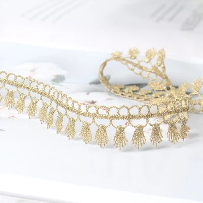 10Yards Golden Lace Tassel Design Gold Embroidery Craft Clothing Accessories - Image 1 of 4