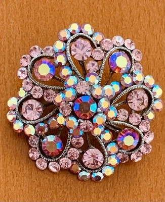 Brosche mit Bunten Steinen Prunkvoll Silberfarben Vintage Modeschmuck - Bild 1 von 3