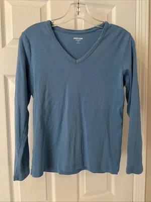 Lands' End Women Sz SP Gorgeous Blue Top V neck Long Sleeves - Image 1 of 3