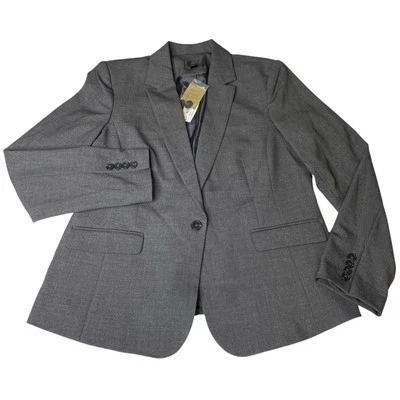 Worthington Women's Admiral Grey Single Button Blazer Size 12 Padded Shoulder - Image 1 of 4