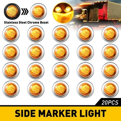 20~100x 3/4" Round Amber LED Side Marker Light With Stailness Base Truck Trailer - Imagem 1 de 4