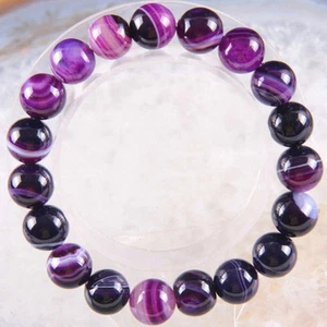 Pretty 10mm Natural Purple Veins Agate Round Beads Stretchy Bangle Bracelet - Picture 1 of 3