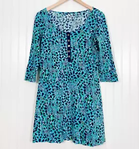 Lilly Pulitzer Womens Caila Dress Size S Gigi Henley Button Cyan Blue Giraffe - Picture 1 of 9