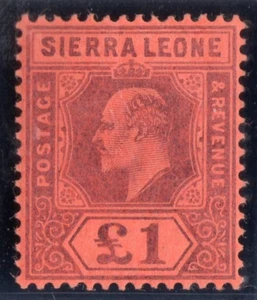 Sierra Leona 1903 KEVII £1 púrpura/rojo VLMM SG 85. Con MK CROWN CA - Imagen 1 de 2