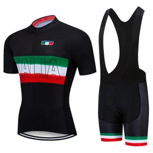 Black MTB Italian Cycling Jersey Black Strapped Bibs Sets Quick Dry Shirt - Picture 1 of 16