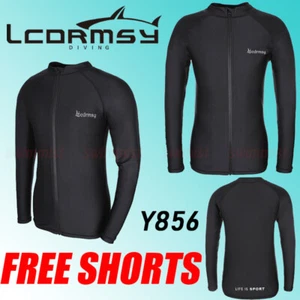 MEN'S RASH GUARD BEACH LONG SLEEVE SURF WETSUIT SWIM TOP SHIRTS Y856+FREE SHORTS - Picture 1 of 3