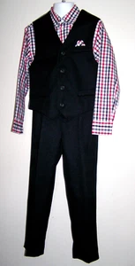 Nautica Little Boys Solid Textured Black/Red 3 Pc Dress Vest & Pant Set Size 6 - Picture 1 of 12