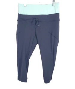 Lululemon Leggings Womens 4 Black Mint Green Capri Drawstring Double Waist - Picture 1 of 10