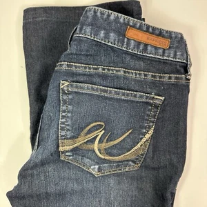 Express Jeans Women's 2L Barely Boot Stretch Low Rise Dark Wash Blue Denim - Picture 1 of 13