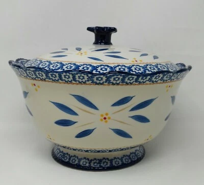 Temp-tations Old World AZUL 3 Qt Tazón y Tapa para Servir, Pedestal Tureen K44225 Foto 1 de 4